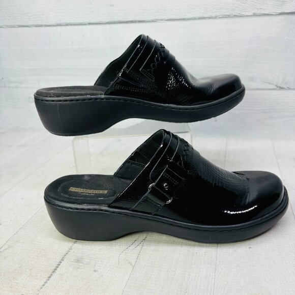 Clarks Womens Delana Amber Clog Black Patent Leather Shoes Slip On Size 8.5 - Picture 9 of 11